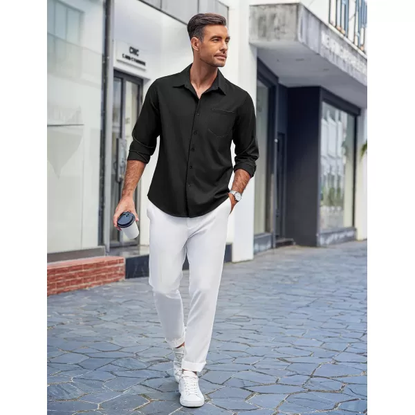 COOFANDY Men's Casual Button Down Shirts Long Sleeve Untucked Shirts Regular Fit Linen Shirt