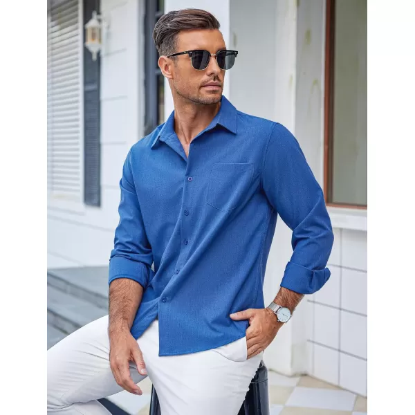 COOFANDY Men's Casual Button Down Shirts Long Sleeve Untucked Shirts Regular Fit Linen Shirt