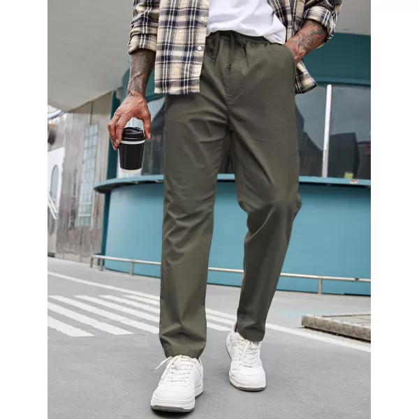 COOFANDY Mens Casual Pants Elastic Waist Drawstring Chino Pants Tapered Cotton Twill Trousers with Pockets