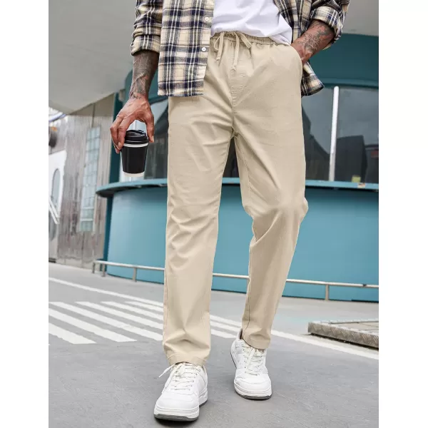 COOFANDY Mens Casual Pants Elastic Waist Drawstring Chino Pants Tapered Cotton Twill Trousers with Pockets
