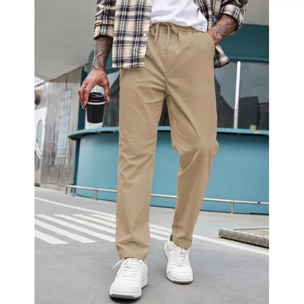 COOFANDY Mens Casual Pants Elastic Waist Drawstring Chino Pants Tapered Cotton Twill Trousers with Pockets