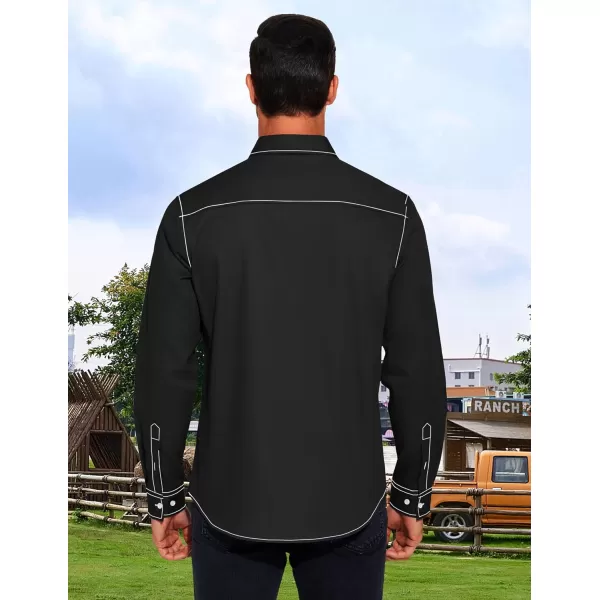 COOFANDY Mens Cowboy Shirt Western Pearl Snap for Men Vintage Button Up Work Shirts A-black