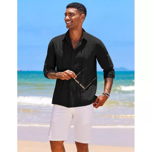 COOFANDY Men's Cuban Guayabera Shirts Long Sleeve Casual Button Down Shirt Cotton Beach Tops
