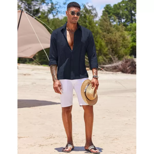 COOFANDY Men's Cuban Guayabera Shirts Long Sleeve Casual Button Down Shirt Cotton Beach Tops