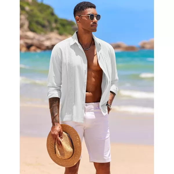 COOFANDY Men's Cuban Guayabera Shirts Long Sleeve Casual Button Down Shirt Cotton Beach Tops