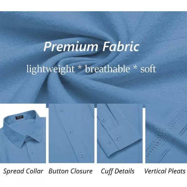 COOFANDY Men's Cuban Guayabera Shirts Long Sleeve Casual Button Down Shirt Cotton Beach Tops