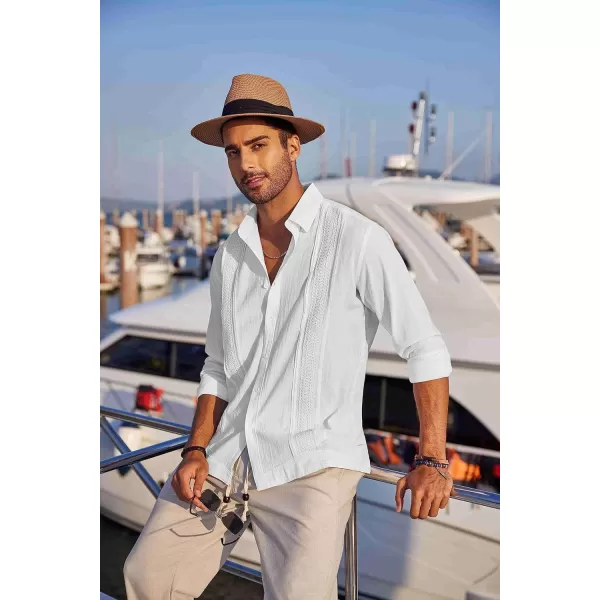 COOFANDY Men's Cuban Guayabera Shirts Long Sleeve Casual Button Down Shirt Cotton Beach Tops