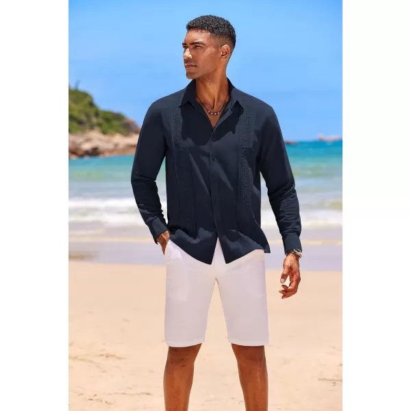 COOFANDY Men's Cuban Guayabera Shirts Long Sleeve Casual Button Down Shirt Cotton Beach Tops