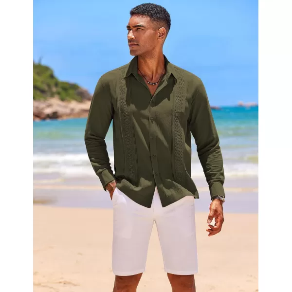 COOFANDY Men's Cuban Guayabera Shirts Long Sleeve Casual Button Down Shirt Cotton Beach Tops