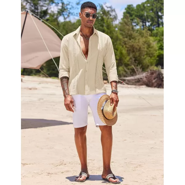 COOFANDY Men's Cuban Guayabera Shirts Long Sleeve Casual Button Down Shirt Cotton Beach Tops