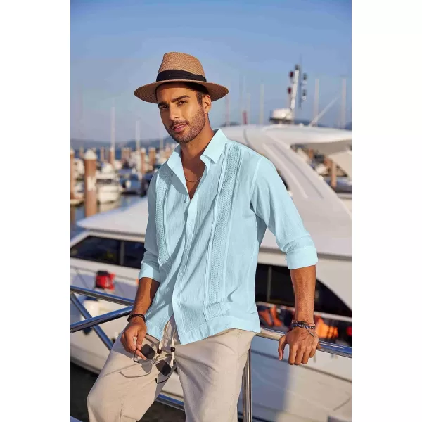 COOFANDY Men's Cuban Guayabera Shirts Long Sleeve Casual Button Down Shirt Cotton Beach Tops