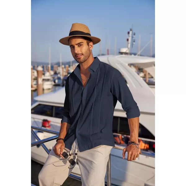 COOFANDY Men's Cuban Guayabera Shirts Long Sleeve Casual Button Down Shirt Cotton Beach Tops