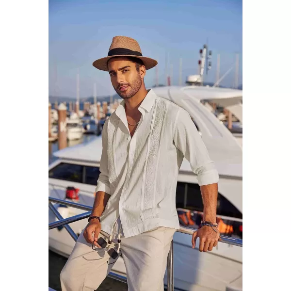 COOFANDY Men's Cuban Guayabera Shirts Long Sleeve Casual Button Down Shirt Cotton Beach Tops