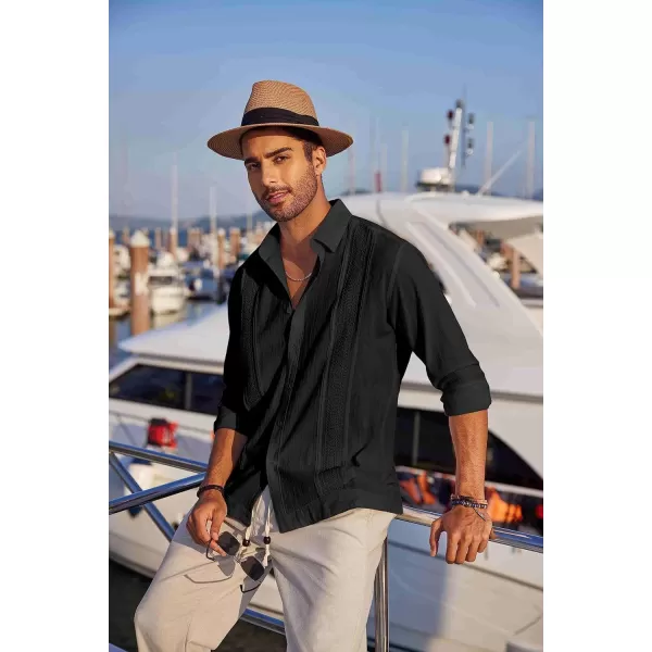 COOFANDY Men's Cuban Guayabera Shirts Long Sleeve Casual Button Down Shirt Cotton Beach Tops
