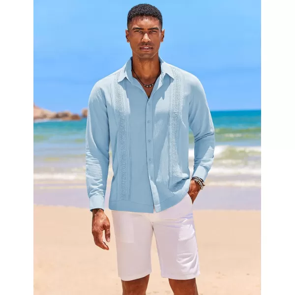 COOFANDY Men's Cuban Guayabera Shirts Long Sleeve Casual Button Down Shirt Cotton Beach Tops