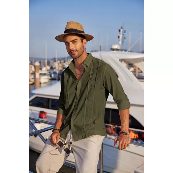 COOFANDY Men's Cuban Guayabera Shirts Long Sleeve Casual Button Down Shirt Cotton Beach Tops