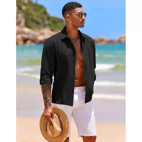 COOFANDY Men's Cuban Guayabera Shirts Long Sleeve Casual Button Down Shirt Cotton Beach Tops