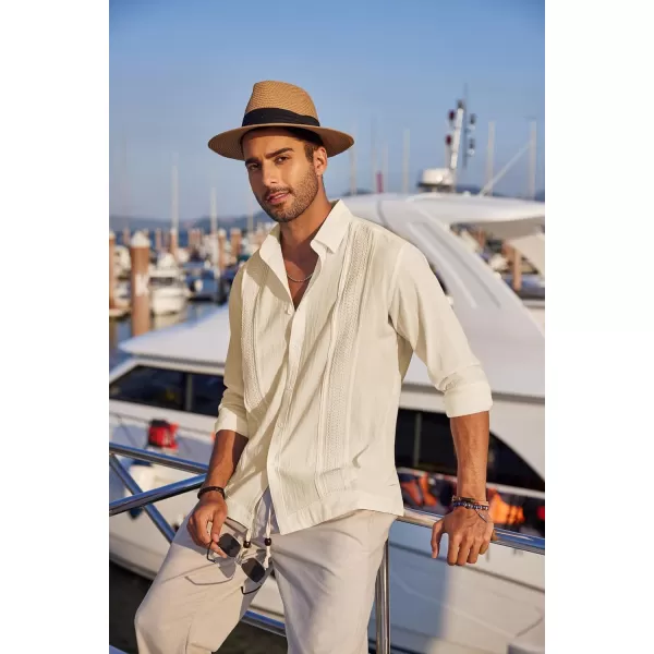 COOFANDY Men's Cuban Guayabera Shirts Long Sleeve Casual Button Down Shirt Cotton Beach Tops