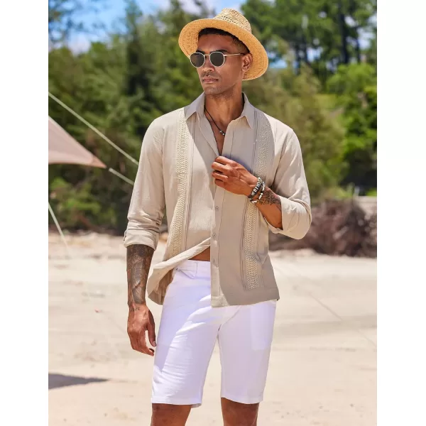 COOFANDY Men's Cuban Guayabera Shirts Long Sleeve Casual Button Down Shirt Cotton Beach Tops