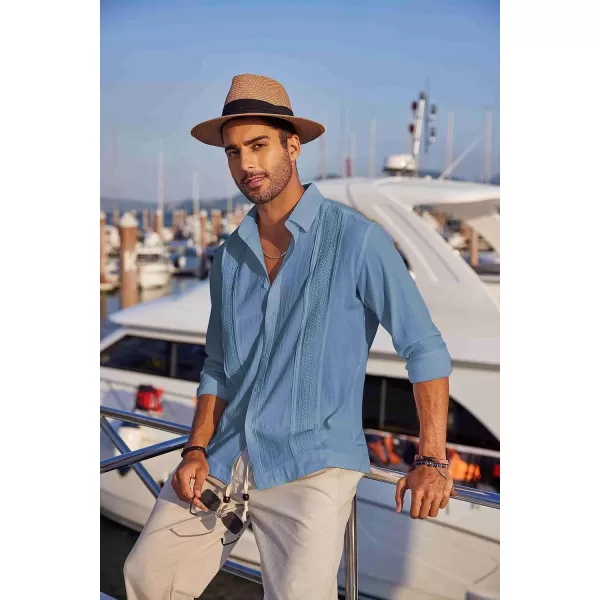 COOFANDY Men's Cuban Guayabera Shirts Long Sleeve Casual Button Down Shirt Cotton Beach Tops