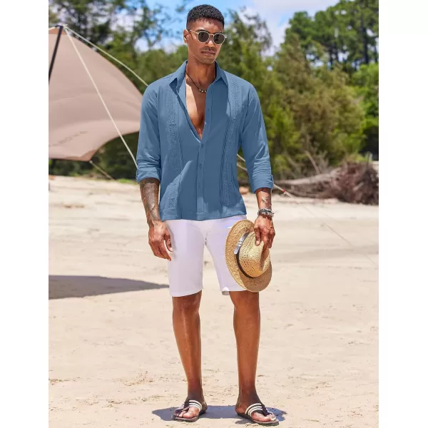 COOFANDY Men's Cuban Guayabera Shirts Long Sleeve Casual Button Down Shirt Cotton Beach Tops