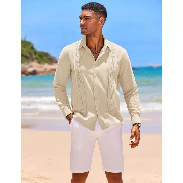 COOFANDY Men's Cuban Guayabera Shirts Long Sleeve Casual Button Down Shirt Cotton Beach Tops
