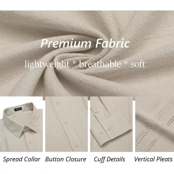 COOFANDY Men's Cuban Guayabera Shirts Long Sleeve Casual Button Down Shirt Cotton Beach Tops