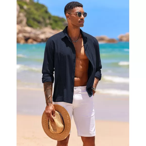COOFANDY Men's Cuban Guayabera Shirts Long Sleeve Casual Button Down Shirt Cotton Beach Tops