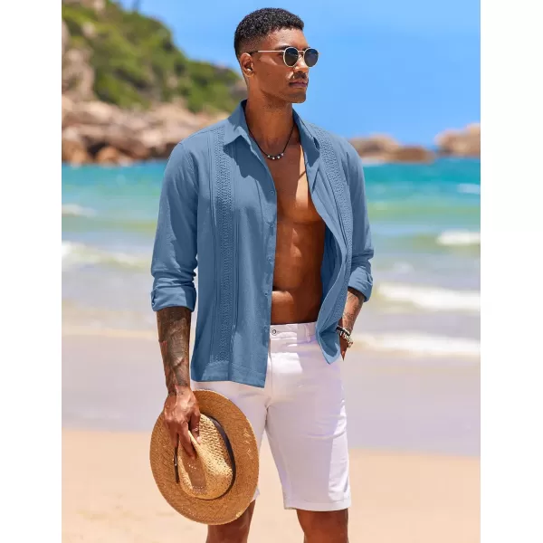 COOFANDY Men's Cuban Guayabera Shirts Long Sleeve Casual Button Down Shirt Cotton Beach Tops