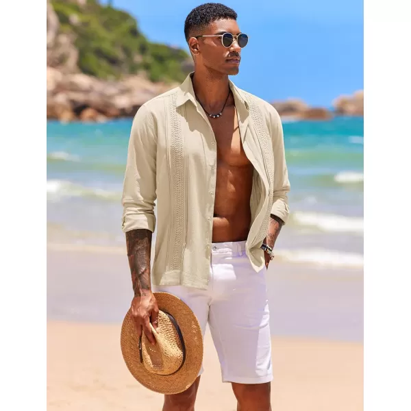 COOFANDY Men's Cuban Guayabera Shirts Long Sleeve Casual Button Down Shirt Cotton Beach Tops