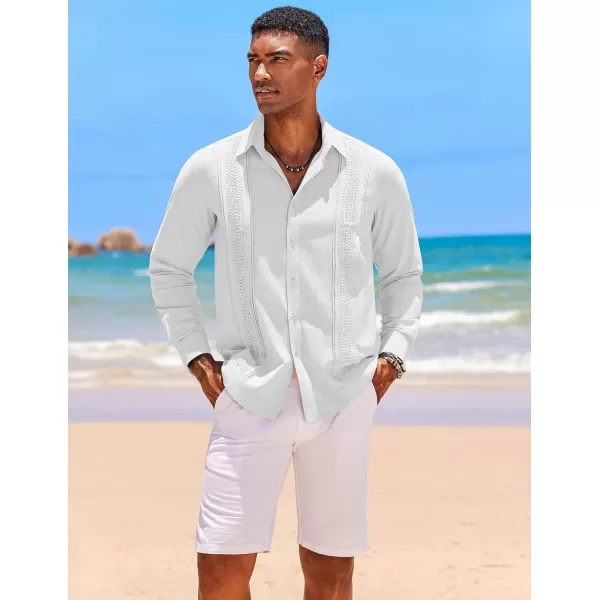 COOFANDY Men's Cuban Guayabera Shirts Long Sleeve Casual Button Down Shirt Cotton Beach Tops