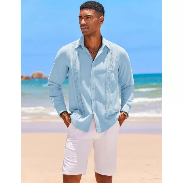 COOFANDY Men's Cuban Guayabera Shirts Long Sleeve Casual Button Down Shirt Cotton Beach Tops