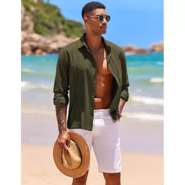 COOFANDY Men's Cuban Guayabera Shirts Long Sleeve Casual Button Down Shirt Cotton Beach Tops