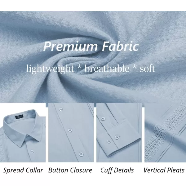 COOFANDY Men's Cuban Guayabera Shirts Long Sleeve Casual Button Down Shirt Cotton Beach Tops