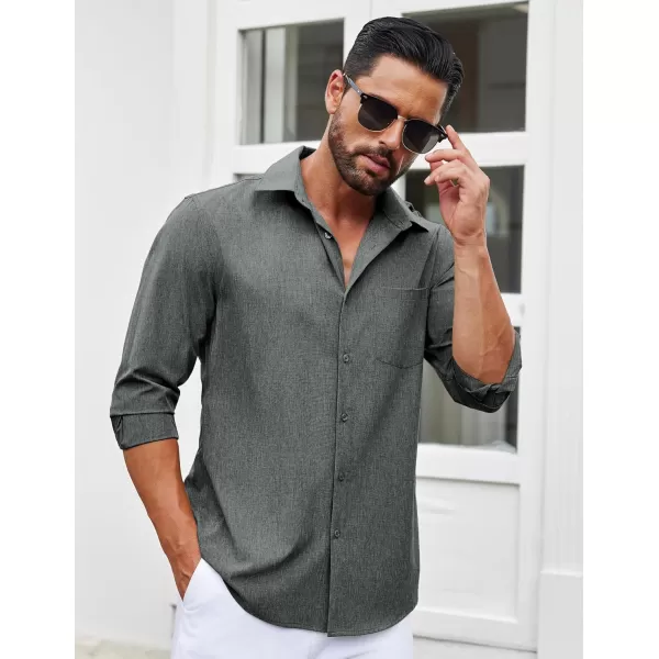 COOFANDY Men's Long Sleeve Button Down Linen Shirt Casual Dress Shirt Untucked Chambray Shirts with Pocket