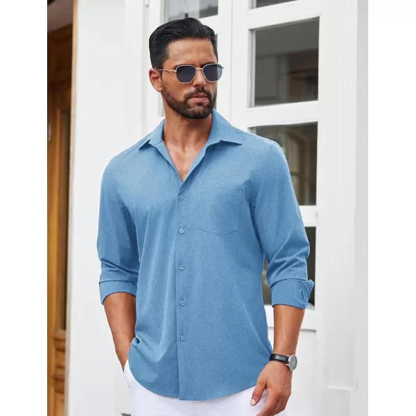 COOFANDY Men's Long Sleeve Button Down Linen Shirt Casual Dress Shirt Untucked Chambray Shirts with Pocket