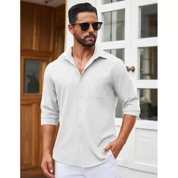 COOFANDY Men's Long Sleeve Button Down Linen Shirt Casual Dress Shirt Untucked Chambray Shirts with Pocket