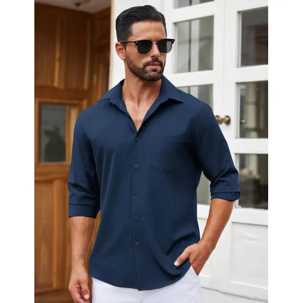 COOFANDY Men's Long Sleeve Button Down Linen Shirt Casual Dress Shirt Untucked Chambray Shirts with Pocket