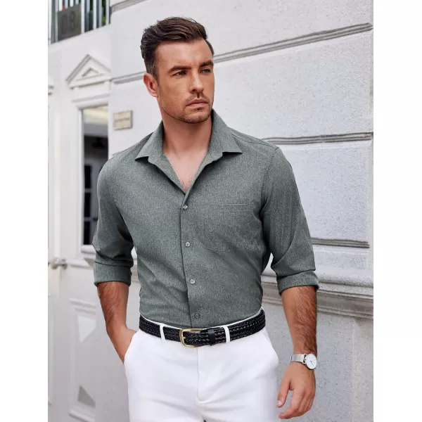 COOFANDY Men's Long Sleeve Button Down Linen Shirt Casual Dress Shirt Untucked Chambray Shirts with Pocket