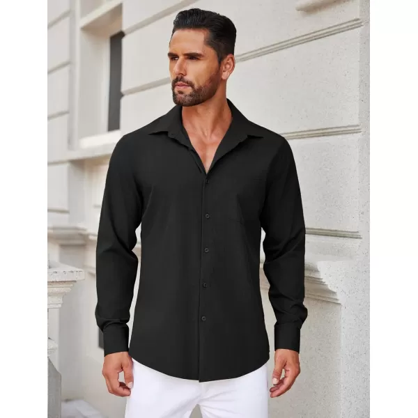 COOFANDY Men's Long Sleeve Button Down Linen Shirt Casual Dress Shirt Untucked Chambray Shirts with Pocket