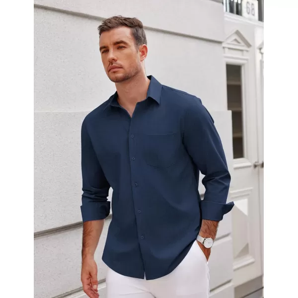 COOFANDY Men's Long Sleeve Button Down Linen Shirt Casual Dress Shirt Untucked Chambray Shirts with Pocket