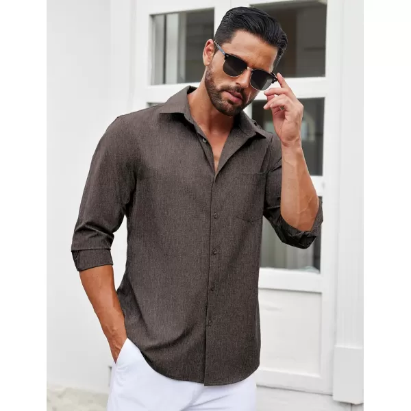 COOFANDY Men's Long Sleeve Button Down Linen Shirt Casual Dress Shirt Untucked Chambray Shirts with Pocket