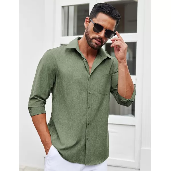 COOFANDY Men's Long Sleeve Button Down Linen Shirt Casual Dress Shirt Untucked Chambray Shirts with Pocket