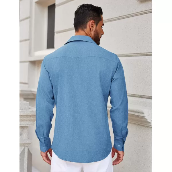 COOFANDY Men's Long Sleeve Button Down Linen Shirt Casual Dress Shirt Untucked Chambray Shirts with Pocket