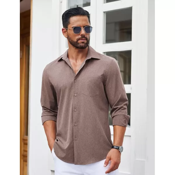 COOFANDY Men's Long Sleeve Button Down Linen Shirt Casual Dress Shirt Untucked Chambray Shirts with Pocket