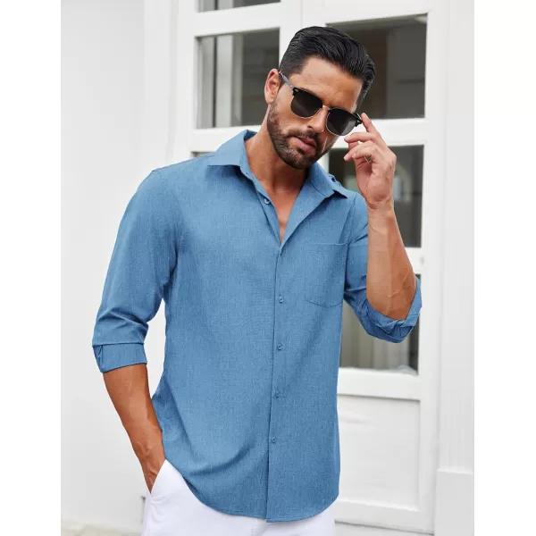 COOFANDY Men's Long Sleeve Button Down Linen Shirt Casual Dress Shirt Untucked Chambray Shirts with Pocket
