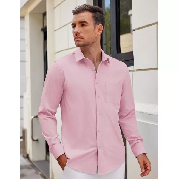 COOFANDY Men's Long Sleeve Button Down Linen Shirt Casual Dress Shirt Untucked Chambray Shirts with Pocket