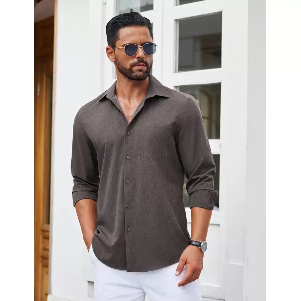 COOFANDY Men's Long Sleeve Button Down Linen Shirt Casual Dress Shirt Untucked Chambray Shirts with Pocket