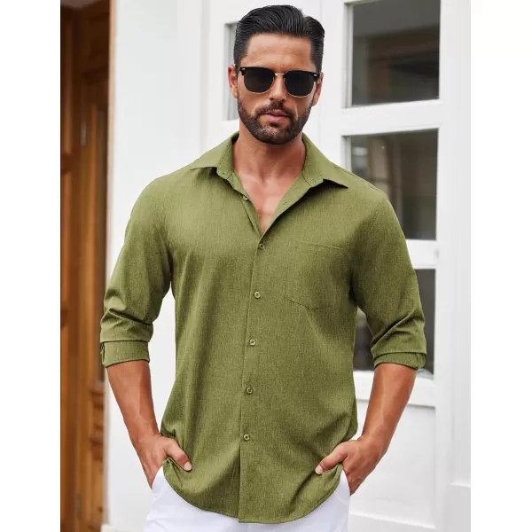 COOFANDY Men's Long Sleeve Button Down Linen Shirt Casual Dress Shirt Untucked Chambray Shirts with Pocket