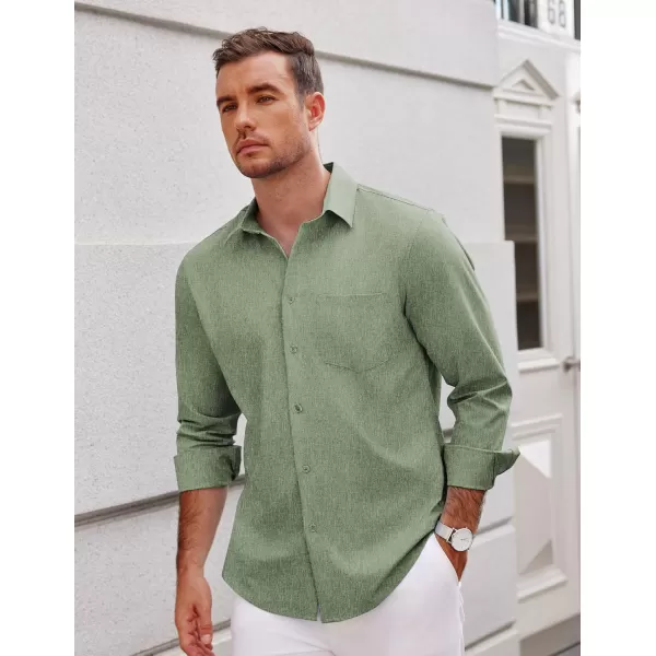 COOFANDY Men's Long Sleeve Button Down Linen Shirt Casual Dress Shirt Untucked Chambray Shirts with Pocket